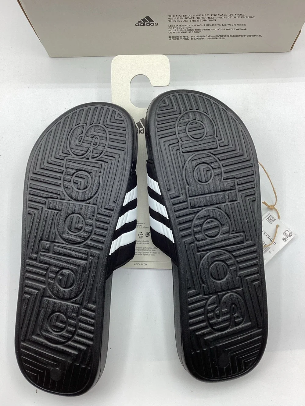Adidas Men’s Black Adissage Slide Sandals with White Stripes